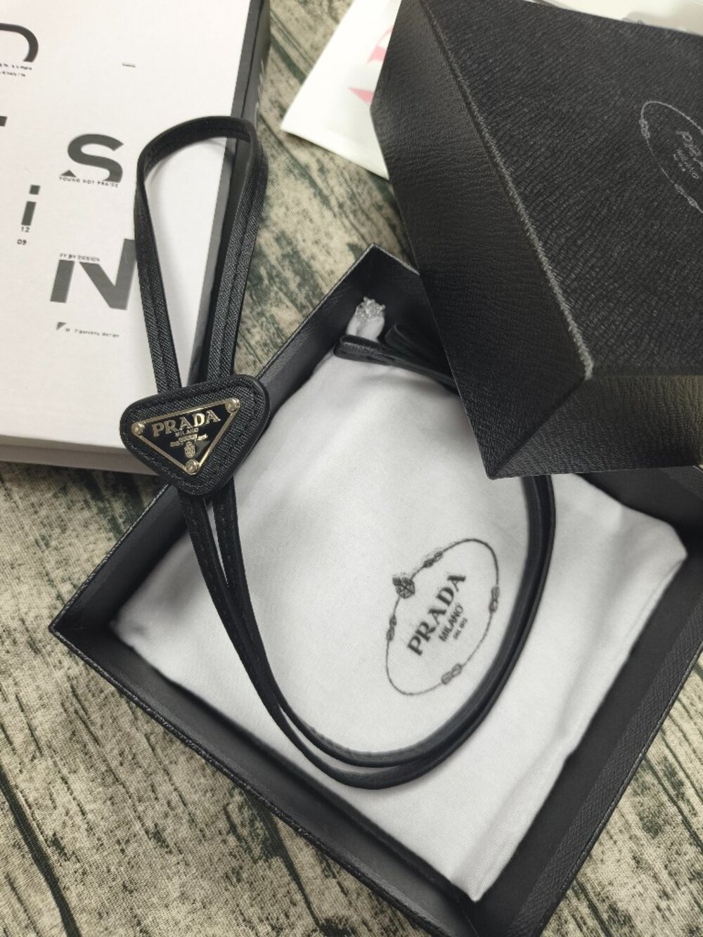 Prada Black Adjustable Bolo Tie (Leather) 😎 Brand new in box 🎁